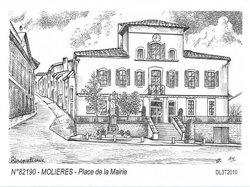 Croquis de la Place et Rue de la Mairie Carte postale ancienne de la ville de Molières 82