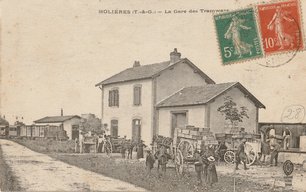 Gare des Tramways vers 1918, ligne 1 Molières-Montauban, mise en service en 1913 Carte postale ancienne de la ville de Molières 82