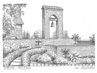 Croquis de la cloche après destruction de la tour en 1993 Carte postale de la cloche de la tour de Molières