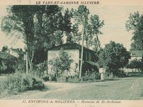Carte postale du Hameau de Sainte-Arthémie, expédition le 03-1987 Photo de l'entrée d'un village