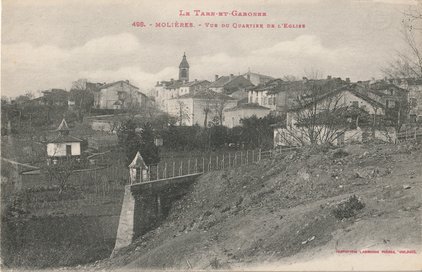 3 Vue générale du quartier de l’Église, éditions Labouche Frères entre 1909-1925 Carte postale ancienne de la ville de Molières 82